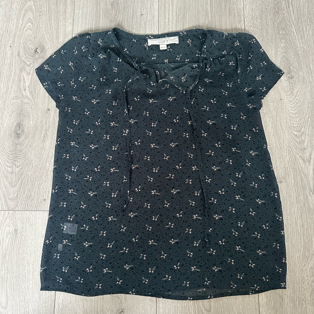 LOFT Dark Green Floral Blouse